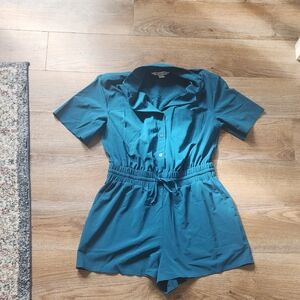 Athleta Avenue Romper Coastal Teal Short Sleeve Shorts Romper Size XS